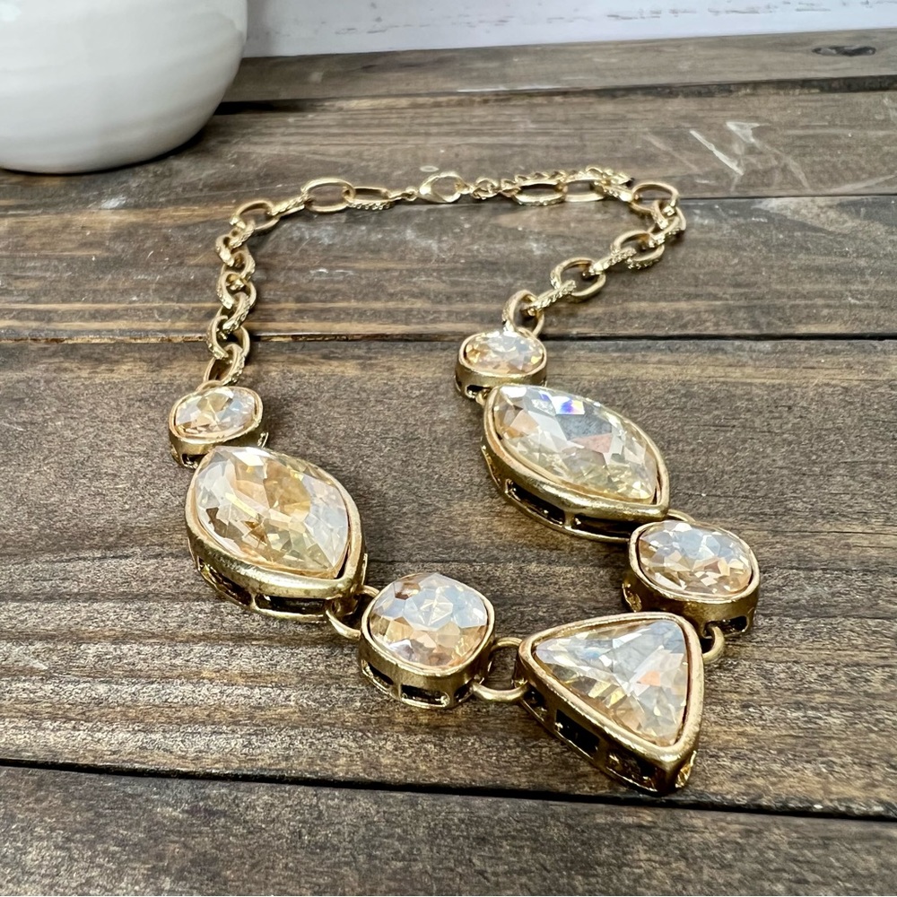 Honey Faceted Gold Tone Jewel Statement Necklace